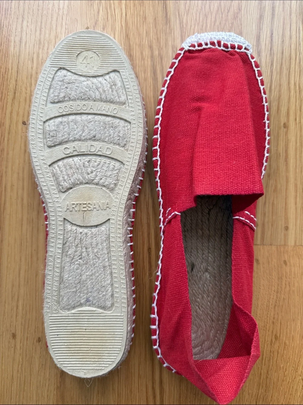 Women’s Red Canvas Espadrilles Handmade Authentic Sz 41
